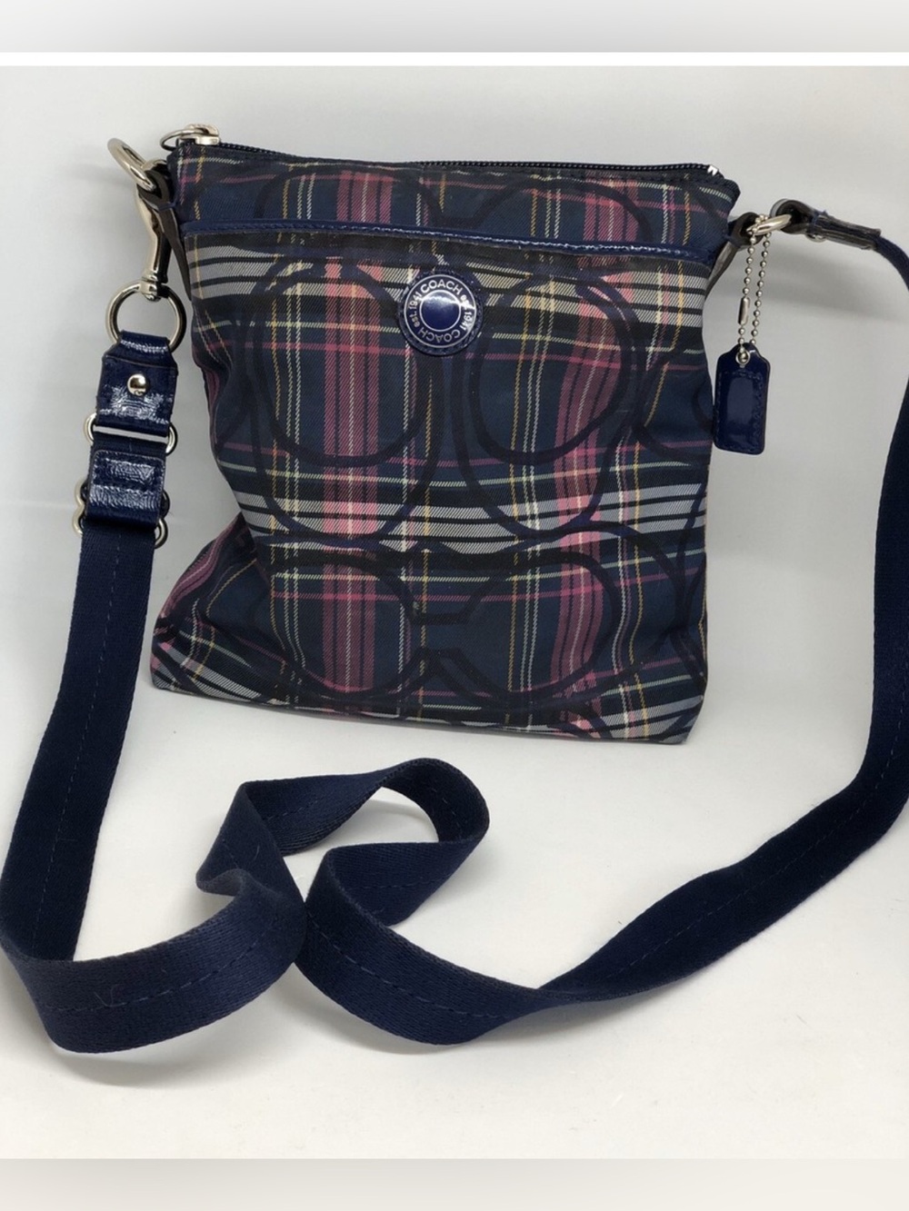 COACH Poppy Tartan Plaid Signature Messenger Bag